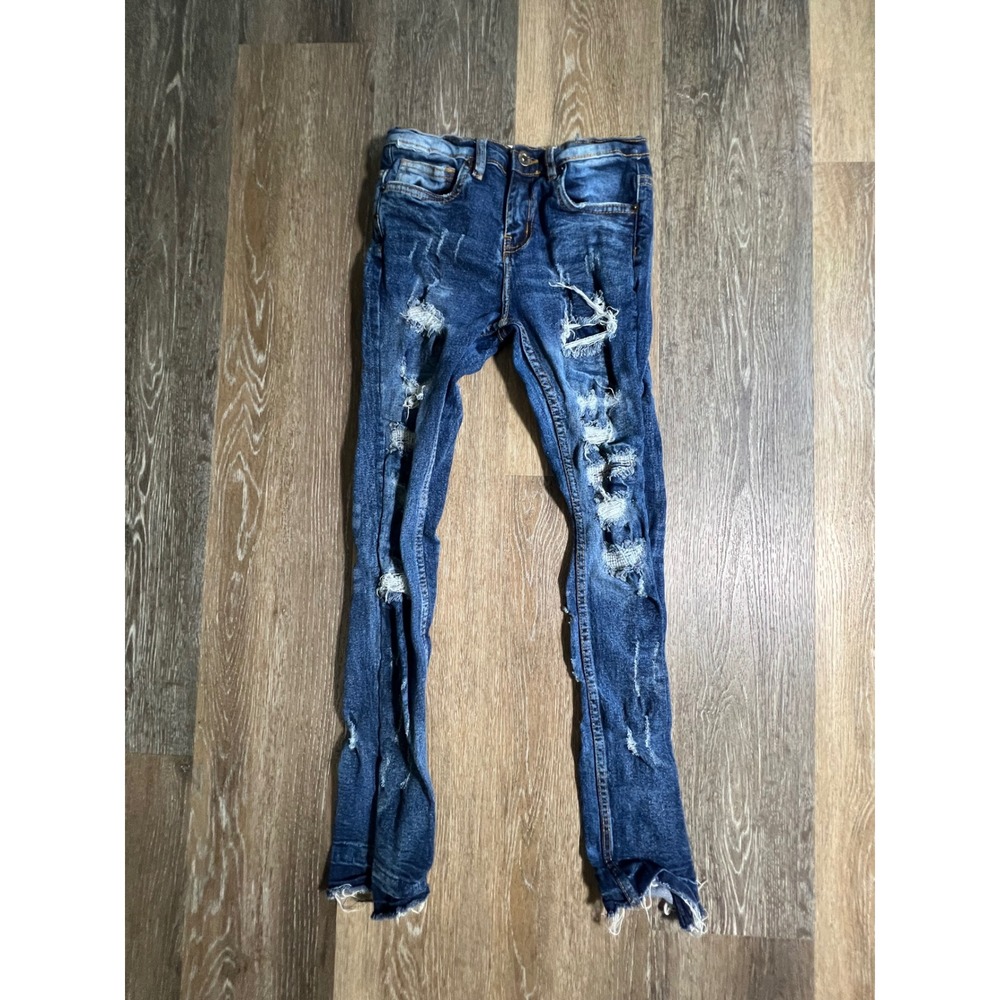 Evolution In Design Distressed Jeans Boys 8 Blue Always Loyal Embroidered Street